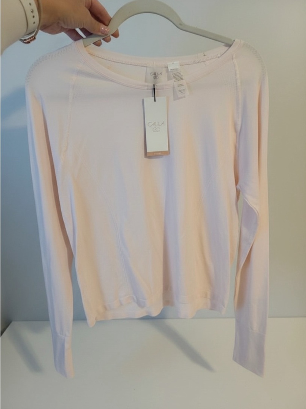 CALIA by Carrie Underwood Blush Pink Long Sleeve Crewneck Top - Picture 2 of 9